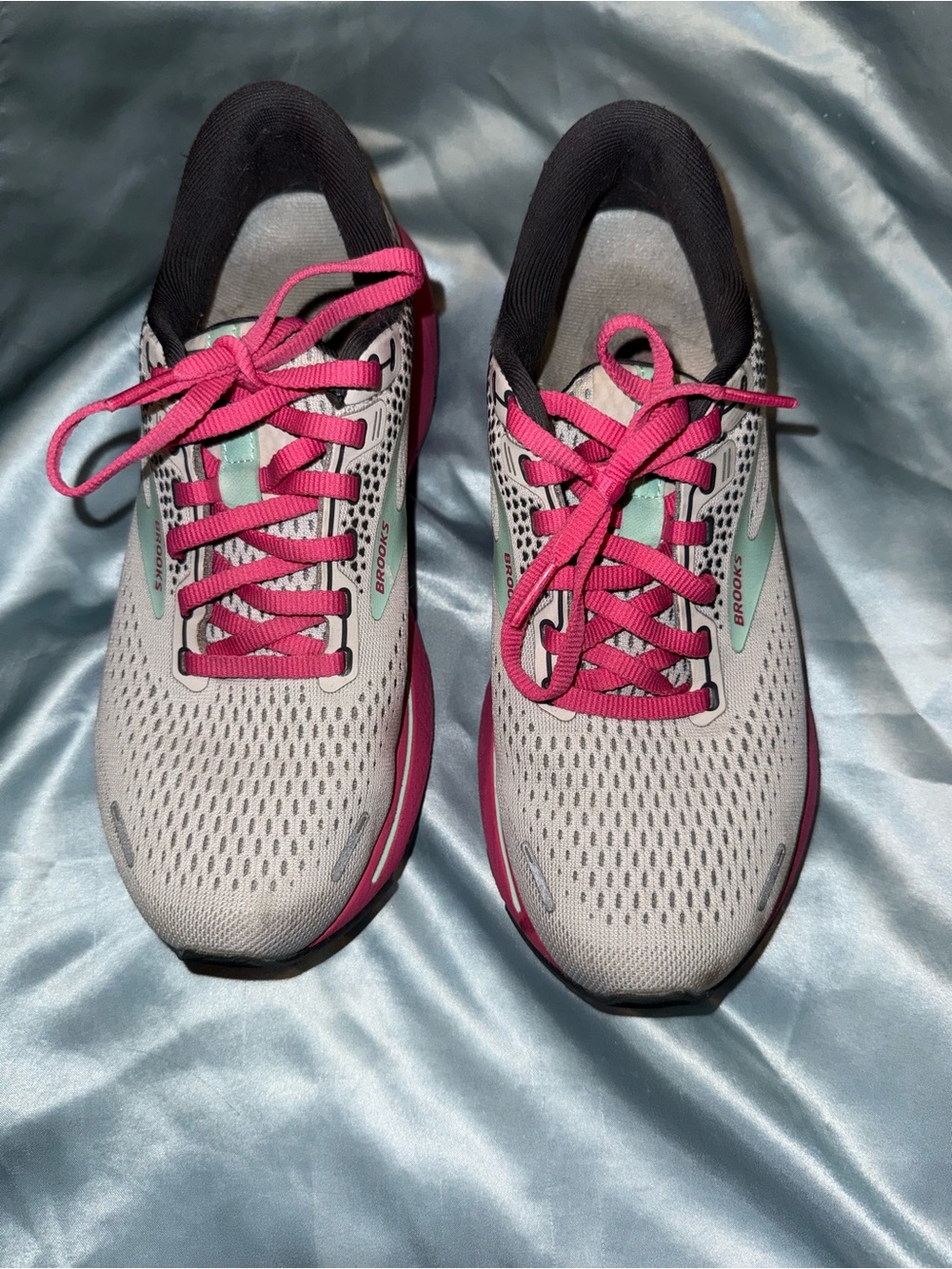 Brooks Women's Ghost 14 Neutral Running Shoe - Oyster/Yucca/Pink - Size 7.5 - Picture 4 of 7
